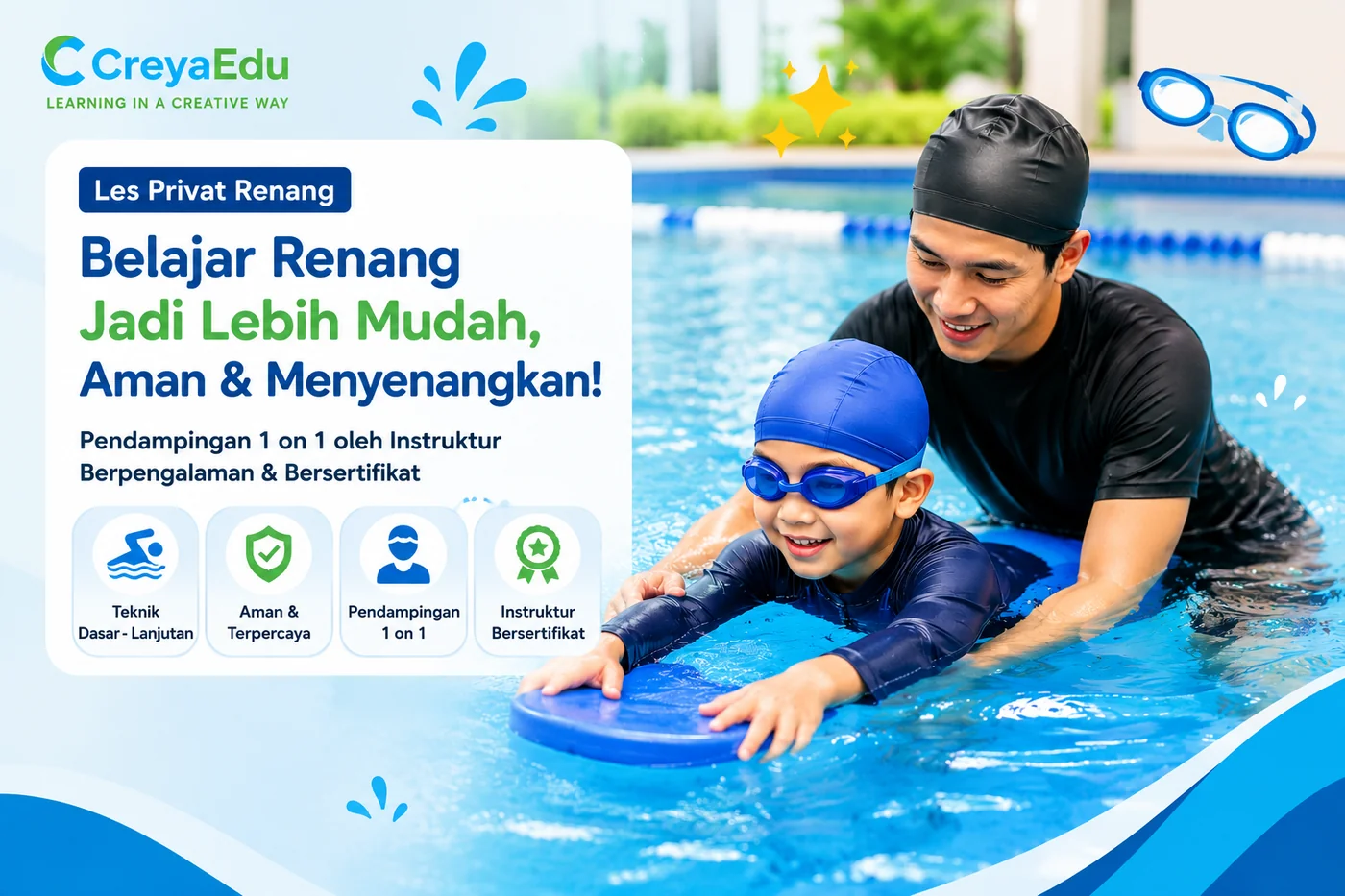 Les privat renang bersama pelatih bersertifikat Creya Edu